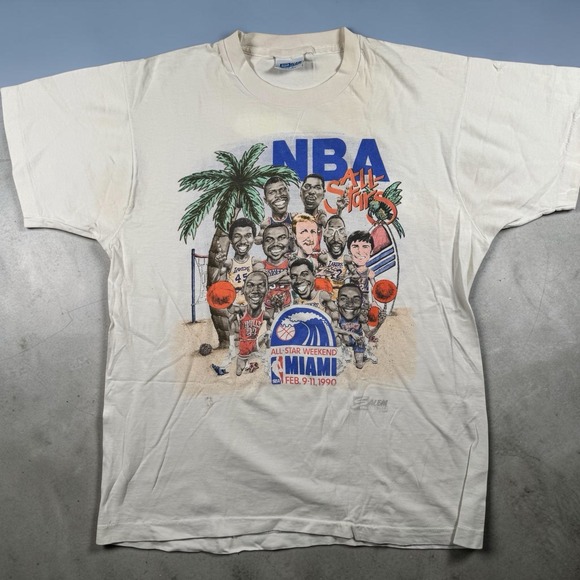 Salem Sportswear Other - Vintage 1990 NBA All Stars Salem Caricature T Shirt Jordan Miami White Mens Sz L